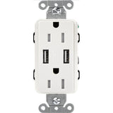 Lutron Claro CAR-15-UBTR, 15A Tamper Resistant Receptacle - Dual USB Type A