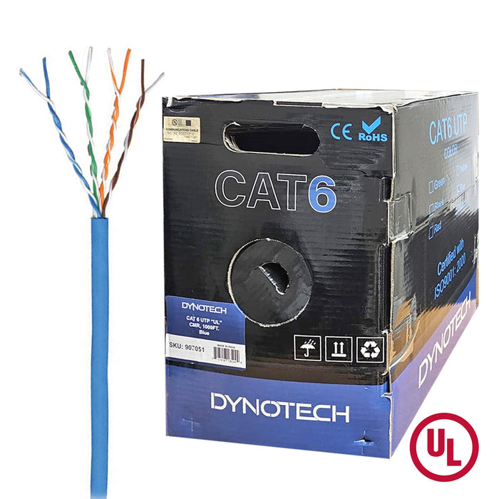 Dynotech CAT6UL, SOLID COPPER, 23AWG, UTP, 8C, 550MHz, CMR, PVC Jacket (1000 ft), UL Listed