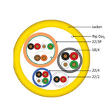Vertical Cable (Access Control Cable Plenum) 22AWG/3Pair Shielded + 18AWG/4Conductor + 22AWG/4Conductor + 22AWG/2Conductor, Plenum, Stranded Bare Copper Conductors, Spool, 500ft, Yellow