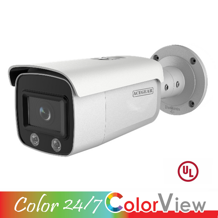 Acegear CI3406CV IP 4MP ColorView 2.8mm Lens 98ft. LED Range H.265 48vPoE 12VDC UL Listed