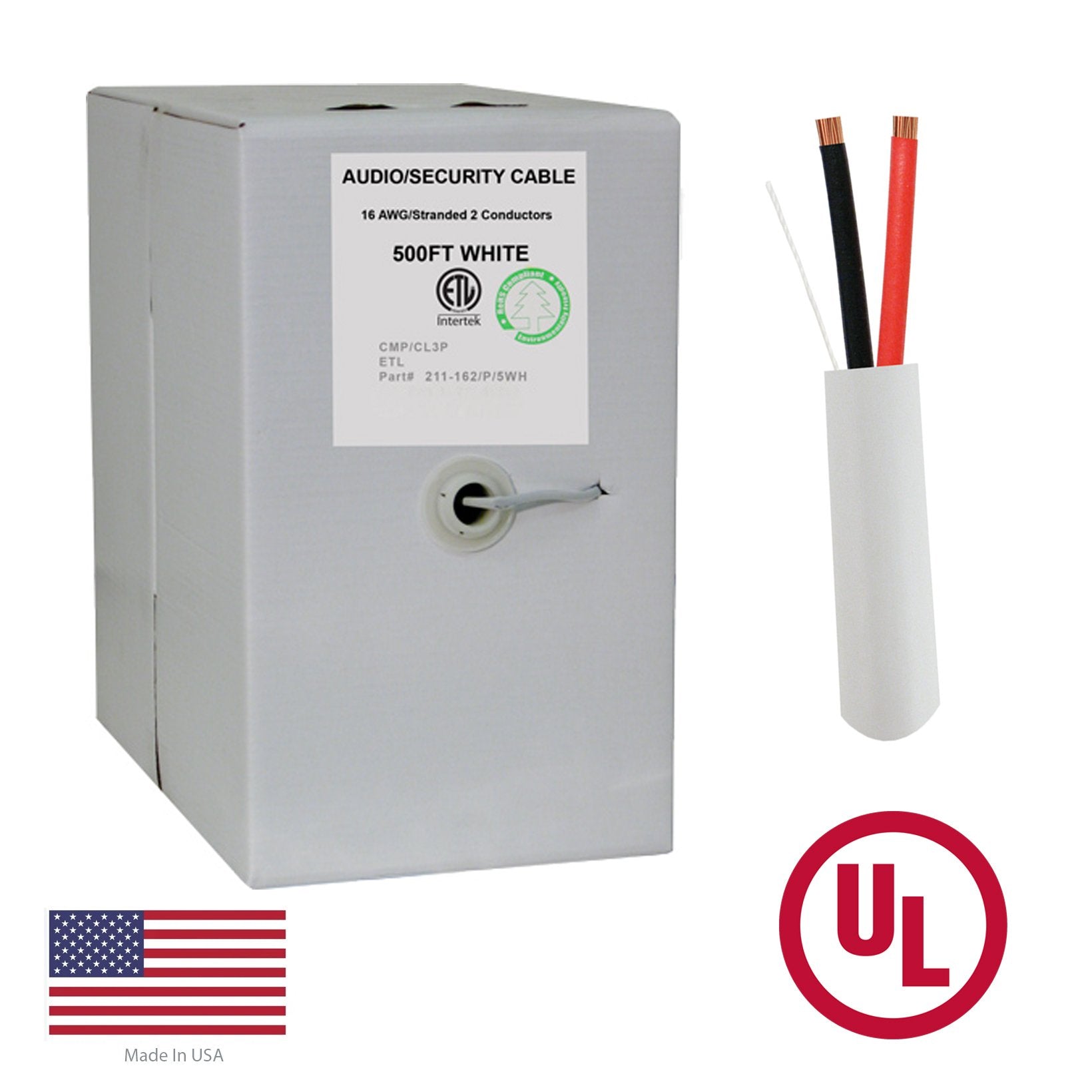 Vertical Cable (14/2 Plenum Speaker Cable) 14AWG, 2 Conductor, Plenum Rated, Stranded, Bare Copper Conductors, Pull Box, 1000ft, White