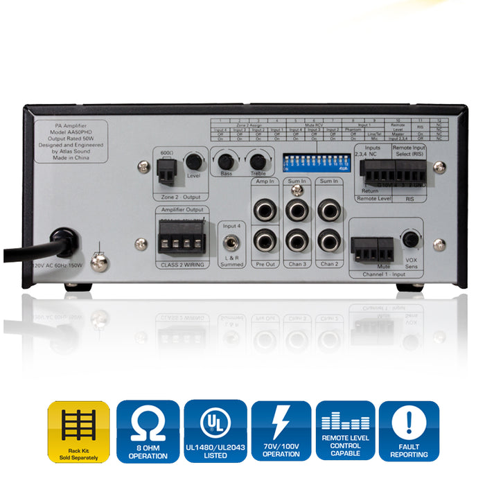 AtlasIED AA50PHD / 4-Input, Mixer Amplifier with Automatic System Test (PHD)  (50-Watt)
