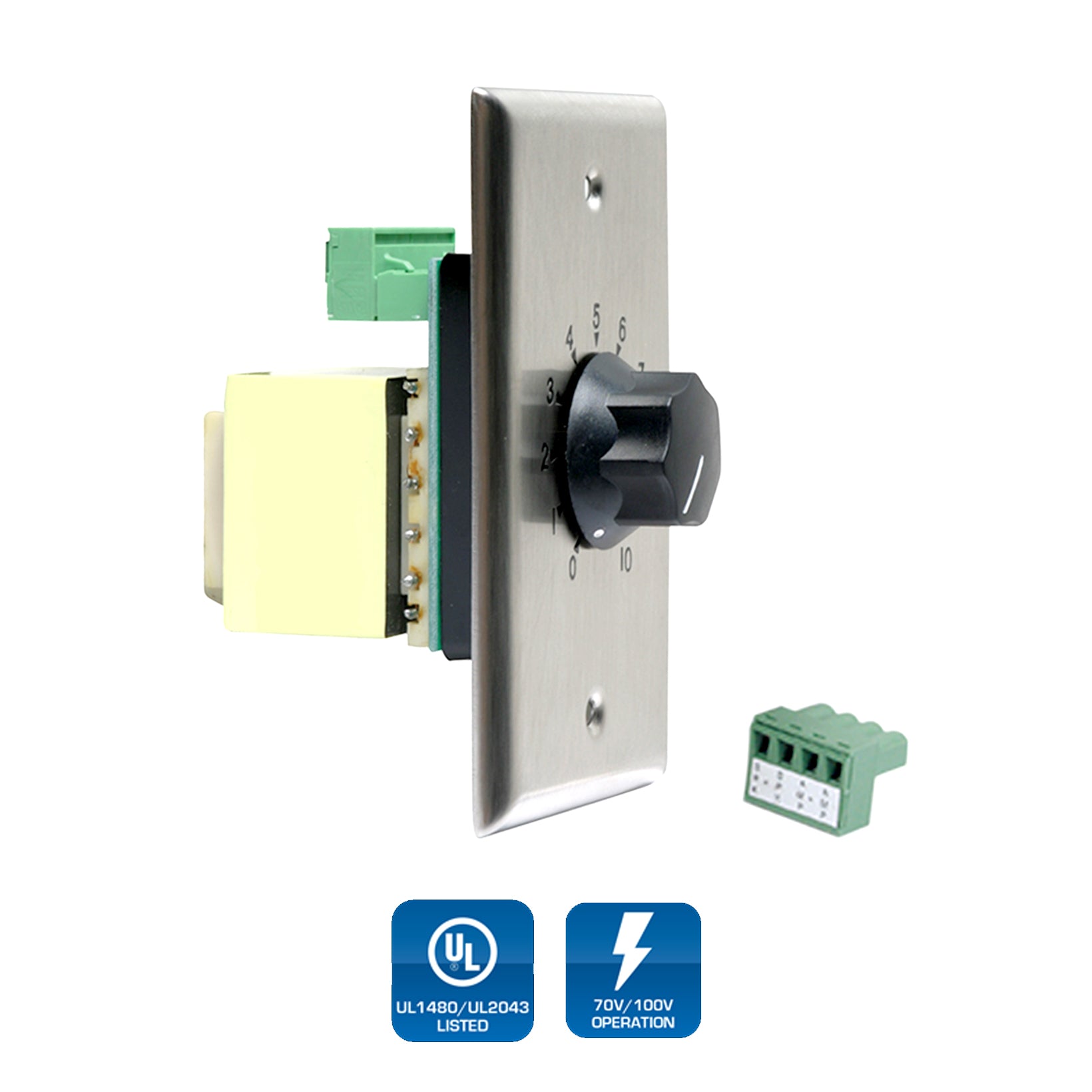 AtlasIED AT-35 / Single gang stainless steel 70V  commercial attenuator (35 watt )