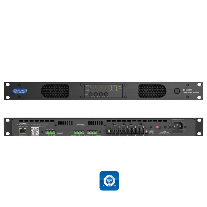 AtlasIED DPA-404 / Networkable 4-channel Power Amplifier With Optional Dante™ Network Audio (400-watt )