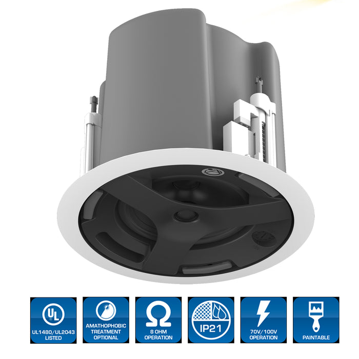 AtlasIED FAP63T-W / 6.5" Coaxial In-Ceiling Speaker With 32-Watt,  70V/100V Transformer, Ported Enclosure