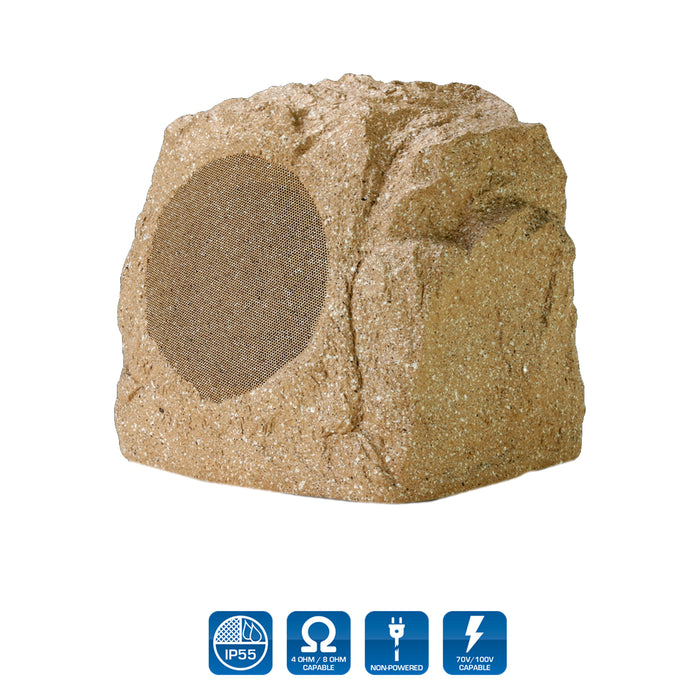 AtlasIED ROCKFA62T-BR / 6" 2-Way Coaxial Speaker with 70.7V-32W Transformer and 8? Bypass in Simulated Rock Enclosure