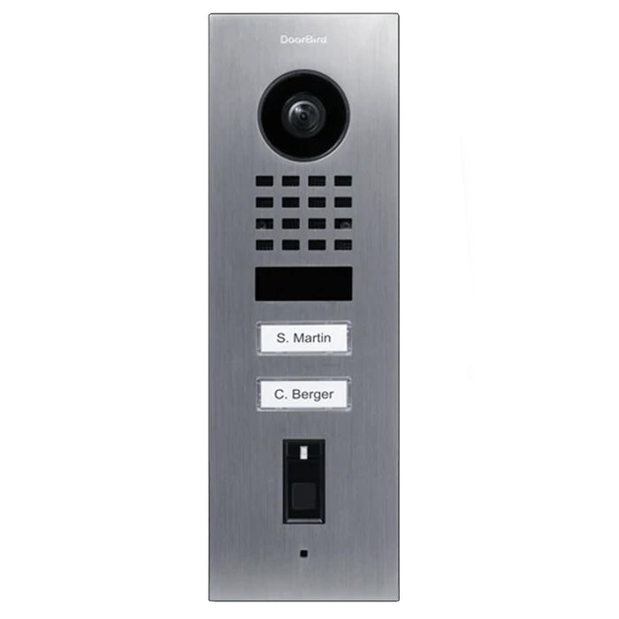 DoorBird D1102FV-FP50-FM, Flush Mount, IP Video Door Station, Fingerprint 50, 2 Units, 2 Call Buttons.
