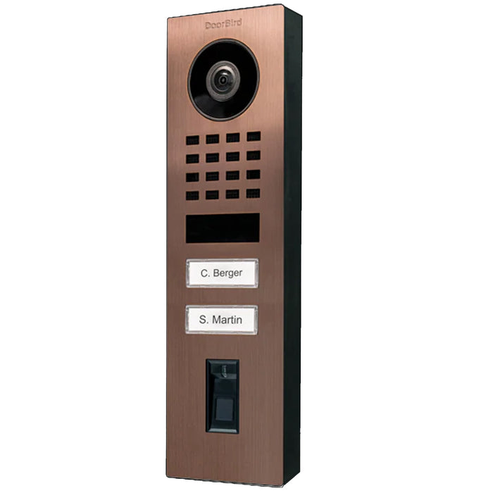 DoorBird D1102FV-FP50-SM, Surface Mount, IP Video Door Station, Fingerprint 50, 2 Units, 2 Call Buttons.