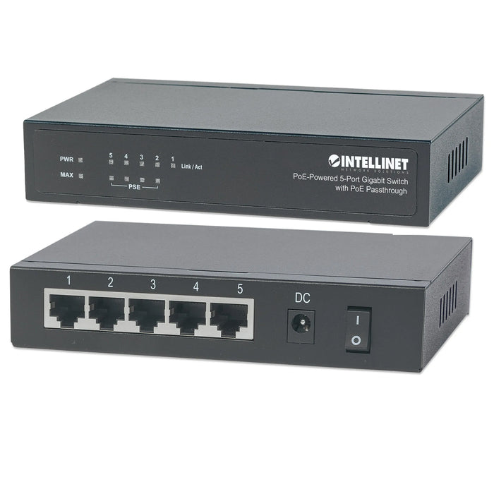 Intellinet 561082, PoE-Powered 5-Port Gigabit Switch with PoE Passthrough