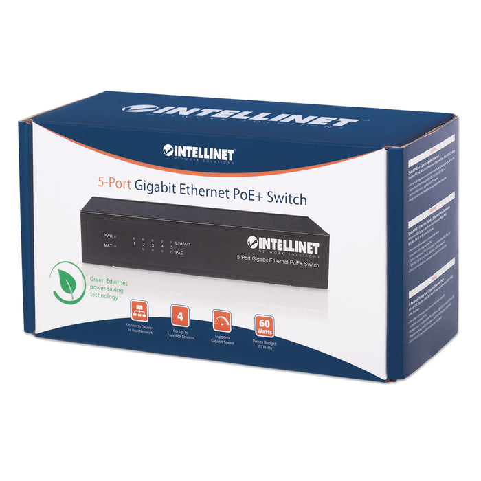 Intellinet 561228, Gigabit Ethernet PoE+ Switch, 5-Port , 4 x PSE Ports
