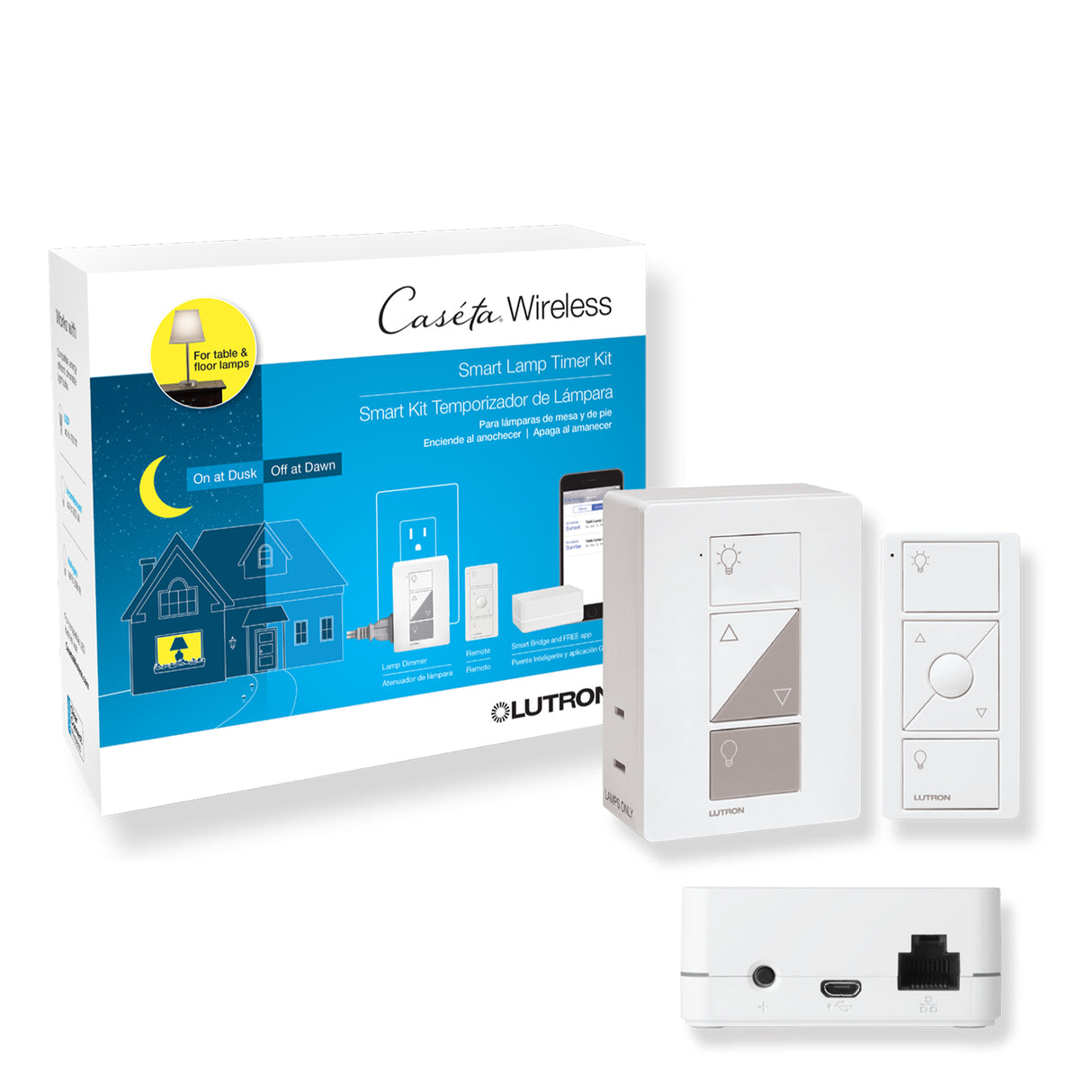 Lutron P-BDG-PKG1P, Caseta Wireless Smart Lighting Lamp Dimmer Switch Starter Kit with Smart Bridge