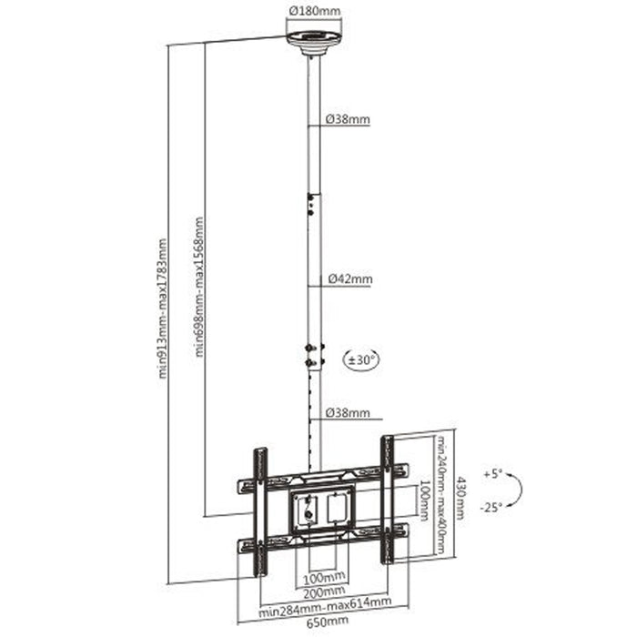 Rhino Mounts C3780 Ceiling Mount 37" - 80", Adjustable From the Ceiling  27.5" to 61.7", Up to 110lbs.