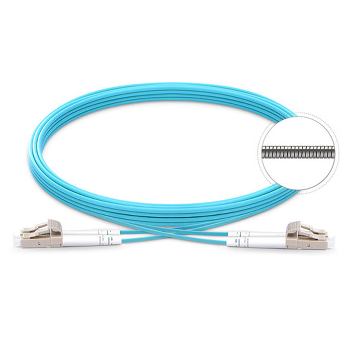 TechLogix M4D-ARM-LCLC, Armored fiber patch cord -- 5m duplex multimode OM4 3.0mm fiber with LC to LC connectors