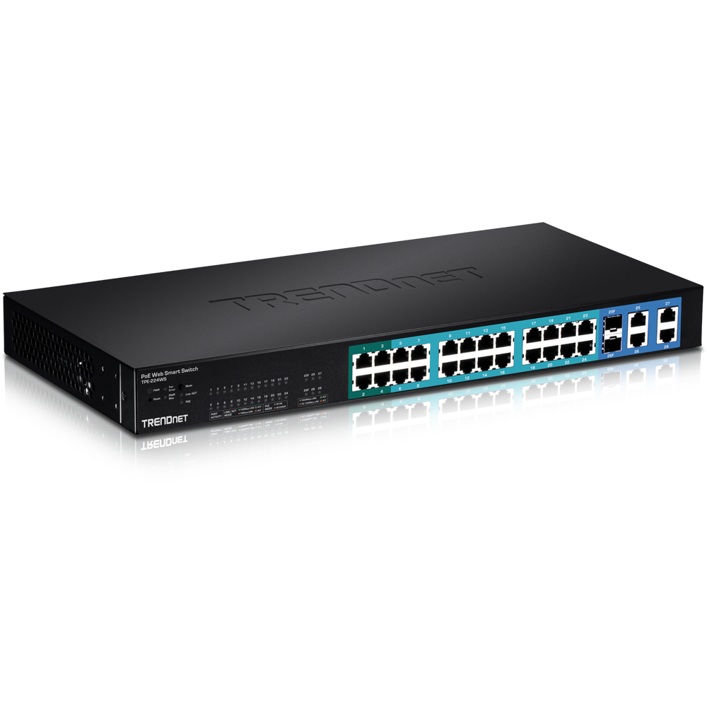 TRENDnet TPE-224WS 24-port 10/100Mbps Web Smart PoE Switch w/ 4 Gigabit Ports and 2 Mini-GBIC Slots