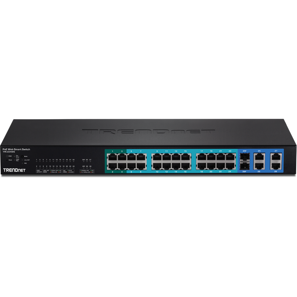 TRENDnet TPE-224WS 24-port 10/100Mbps Web Smart PoE Switch w/ 4 Gigabit Ports and 2 Mini-GBIC Slots