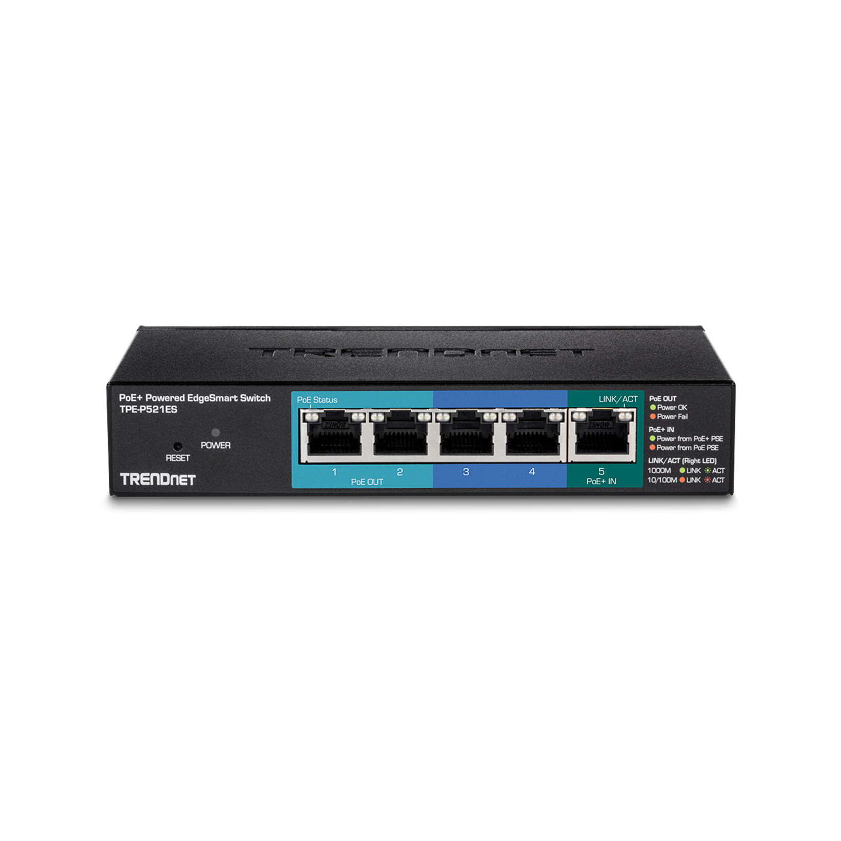 TRENDnet TPE-P521ES 5-Port Gigabit PoE+ Powered EdgeSmart Switch with PoE Pass Through (15W)