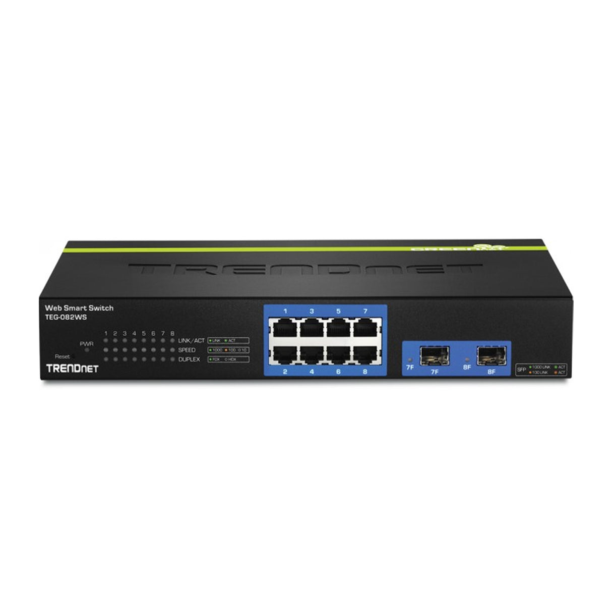TRENDnet TEG-082WS 8 Port Gigabit Web Smart Switch, 10/100/1000 Mbps, SFP, rack mountable, fanless