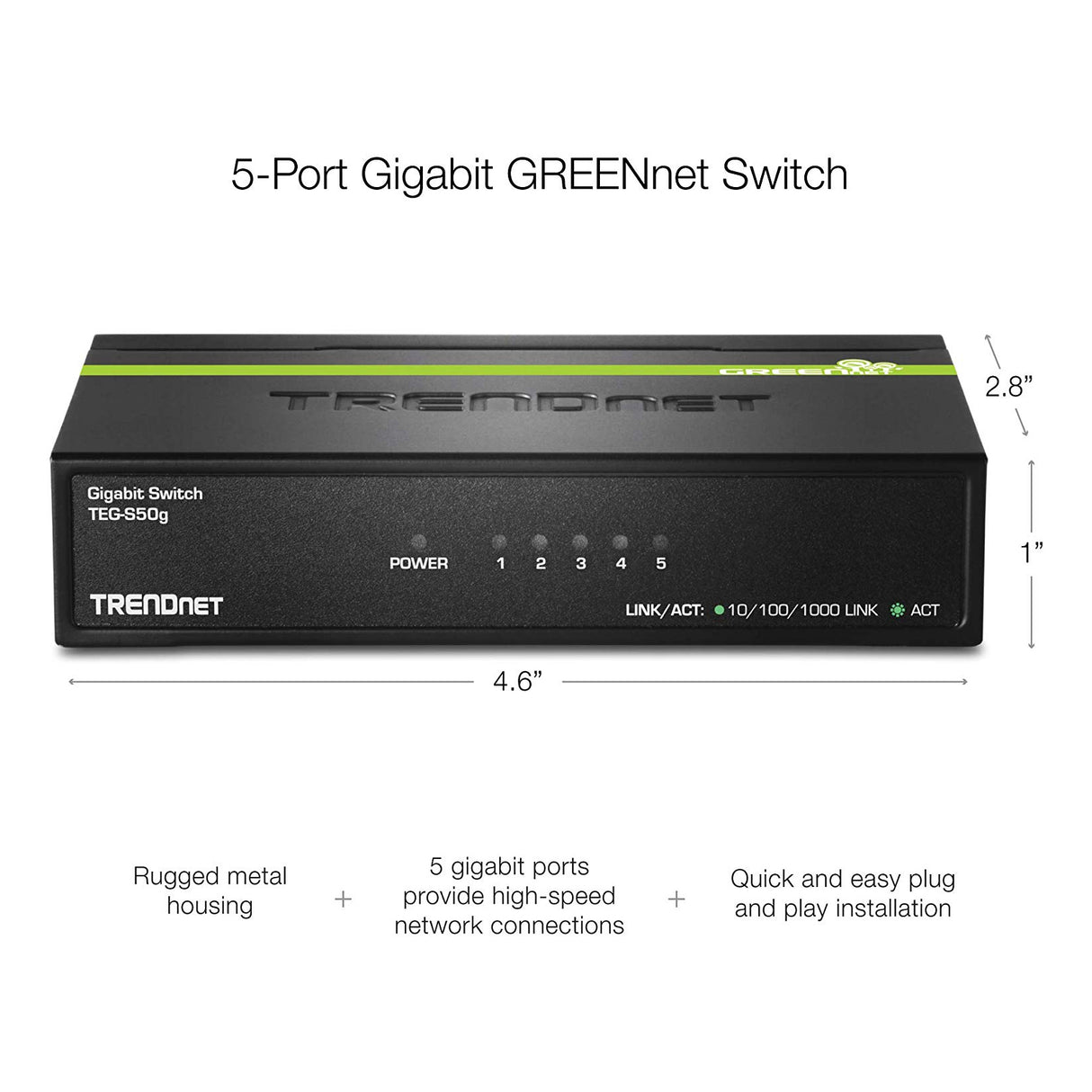 TRENDnet TEG-S50g 5-port Gigabit GREENnet Switch (Metal)