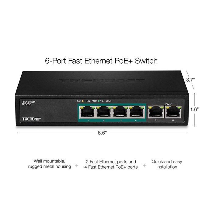 TRENDnet TPE-S50 5-port 10/100Mbps PoE Switch (31W)