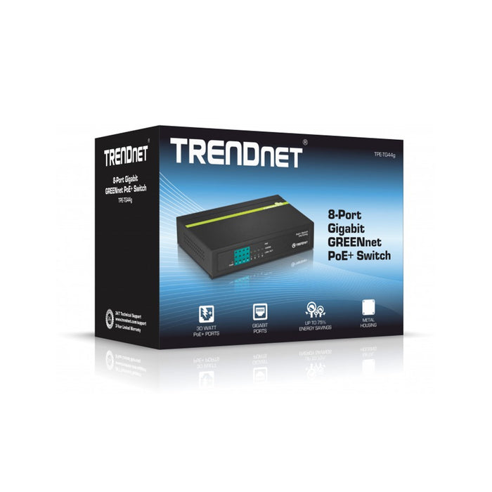 TRENDnet TPE-TG44g 8-port GREENnet Gigabit PoE+ Switch (4 PoE+, 4 Non-PoE)