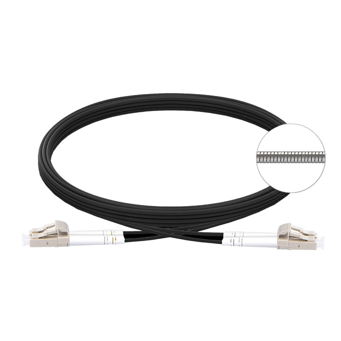 TechLogix M4D-BLK-LCLC, Armored fiber patch cord -- 1m duplex multimode OM4 3.0mm fiber with LC to LC connectors