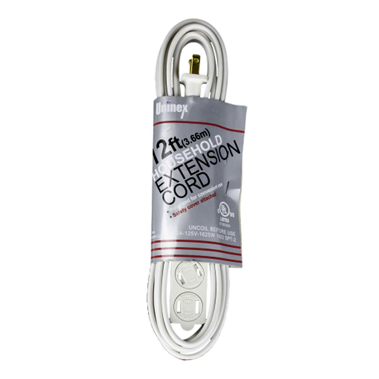 Uninex AC12UL WT Extension Cord, 12 ft, 3 Outlets,  Indoor (White)