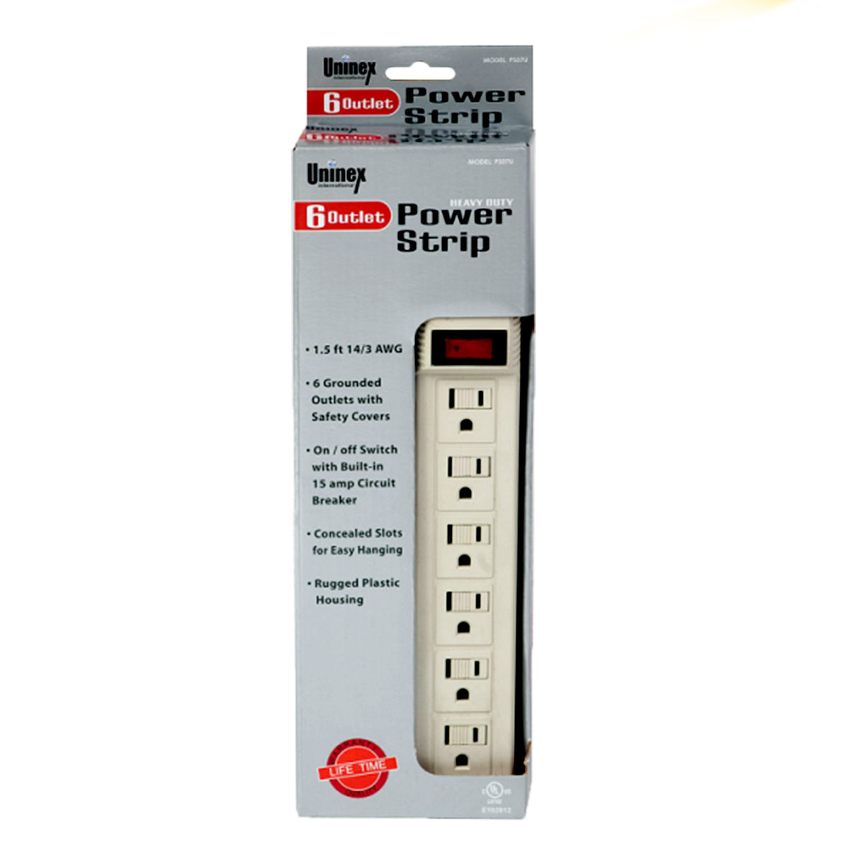 Uninex PS076 Power Strip 6 ft, 6 Outlets HEAVY DUTY,  (White)