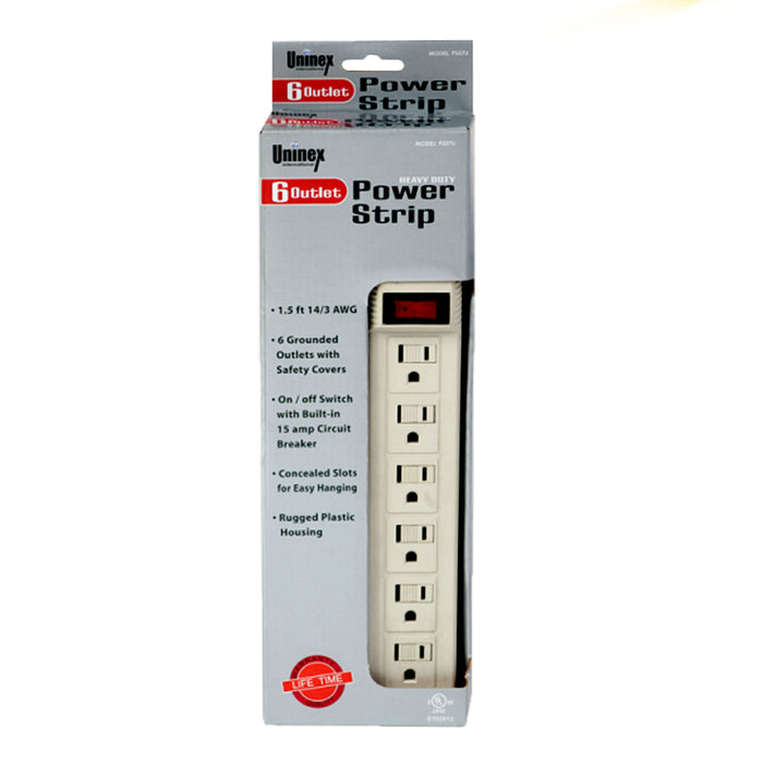 Uninex PS076 Power Strip 6 ft, 6 Outlets HEAVY DUTY,  (White)