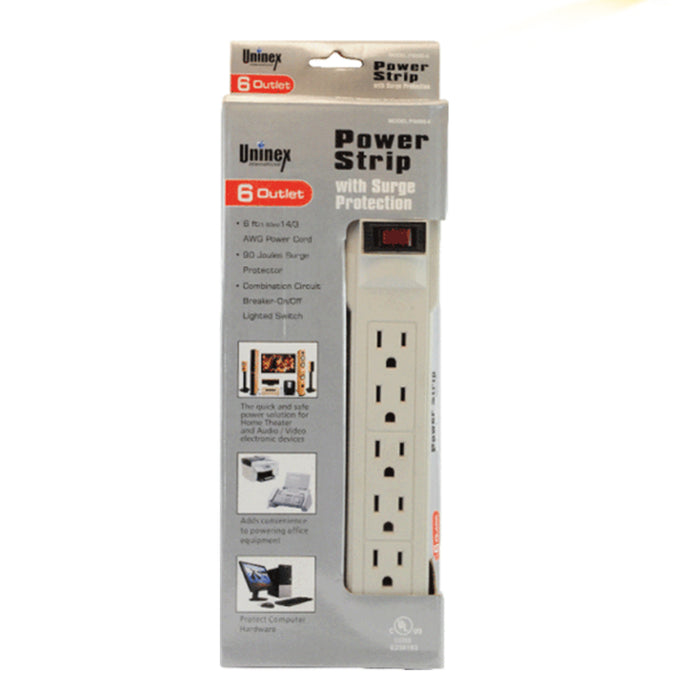 Uninex PS09S-6 Surge Protection 6 Outlet, 6 Foot 14 Gauge Cord Power Strip