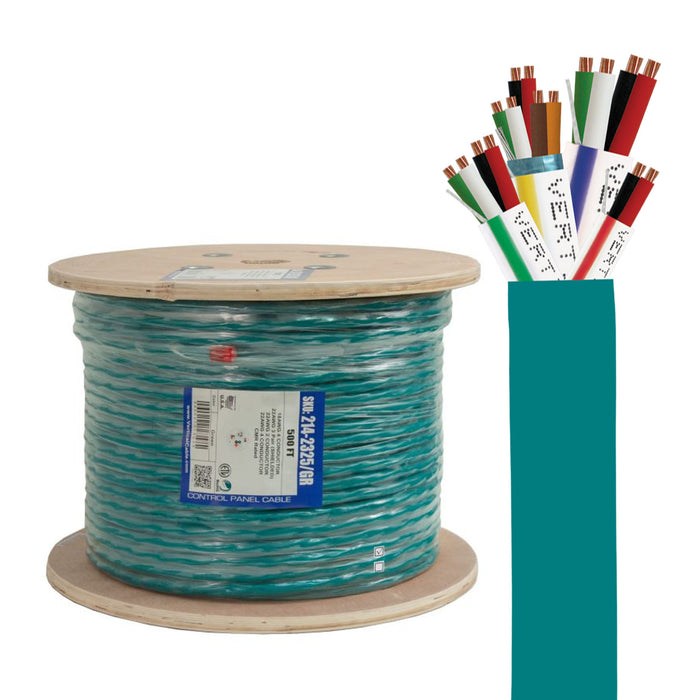 Vertical Cable (214-2325/GR), Access Control Cable Riser: 22AWG/3Pair Shielded + 18AWG/4Conductor + 22AWG/4Conductor + 22AWG/2Conductor, Stranded Bare Copper Conductors, Green, 500ft Spool