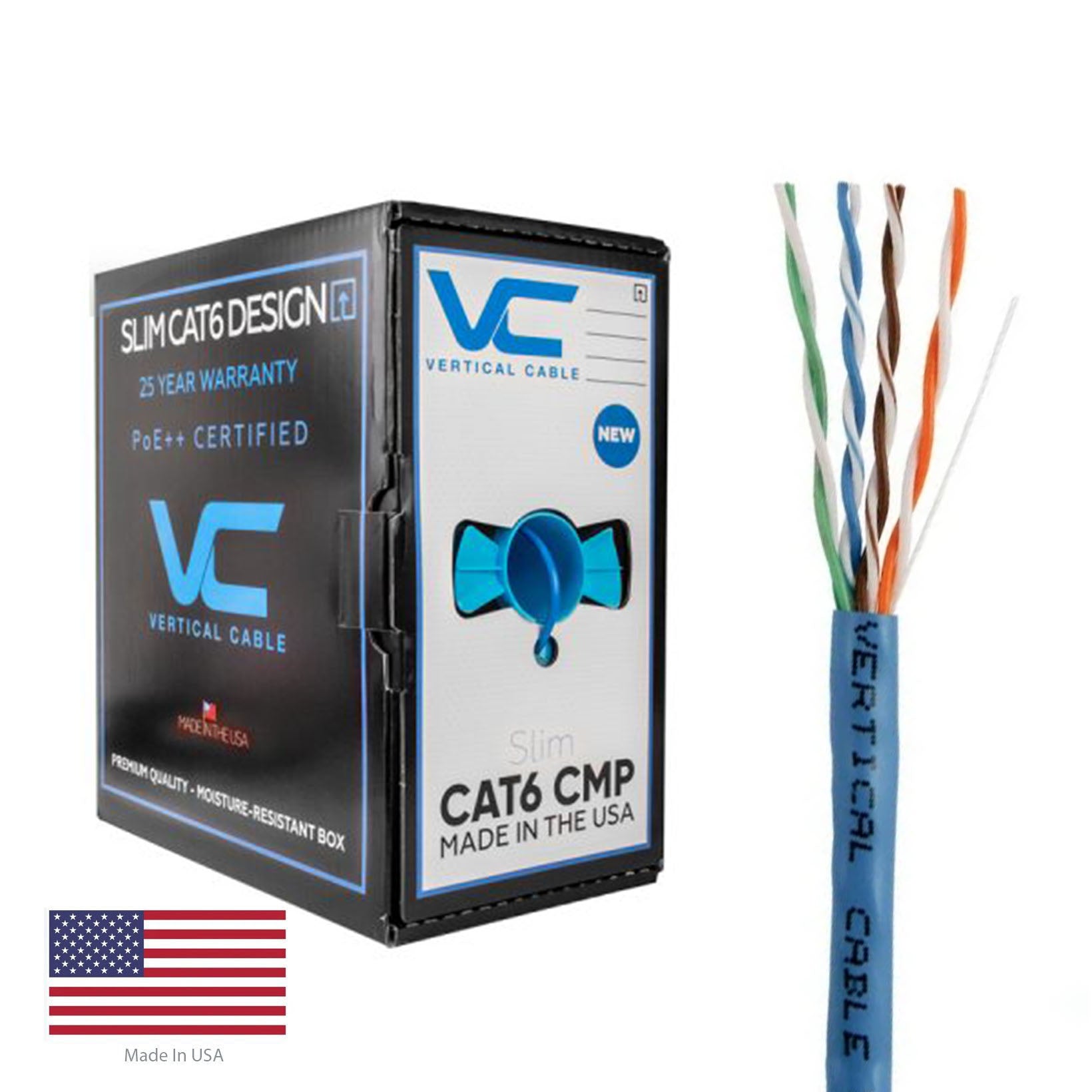 Vertical Cable (CAT6 Plenum) 23AWG, Solid Bare Copper, Pull Box, 1000ft, Blue