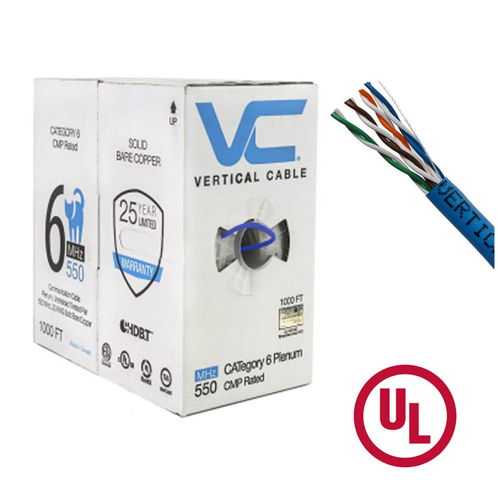 Vertical Cable (066-555/P/BL), Category-6, 23AWG, UTP, 8C Solid Bare Copper, 550MHz, CMP Rated. UL Listed