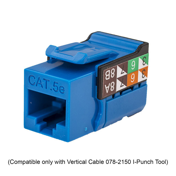 Vertical Cable (CAT5E Keystone) Jack 90 Degrees, RJ45, 8×8, White / Orange / Blue (Each)