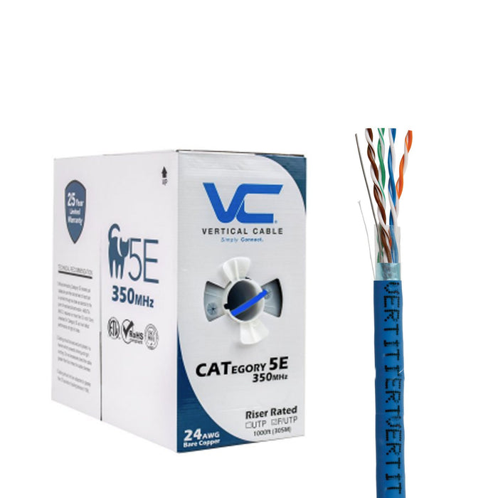 Vertical Cable  (057-469S-BL), CAT5E F/UTP (Shielded), 8-Conductor, 24AWG, Solid Bare Copper, PVC Jacket, Blue, 1000ft Pull Box