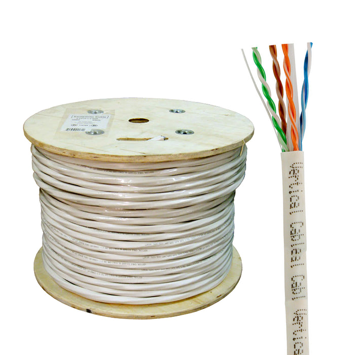 Vertical Cable CAT6A 064-208-A-WH 10Gb, UTP 1000, 8-Conductor, White-PVC Jacket, AWG23 Solid-Bare Copper, Wooden Spool
