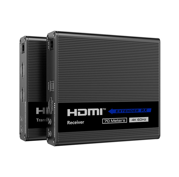 Acegear HDMI Balun Uncompressed 4K@60Hz 70M Over CAT6, With HDMI Loop-out, Two Way IR and Optical Audio Output