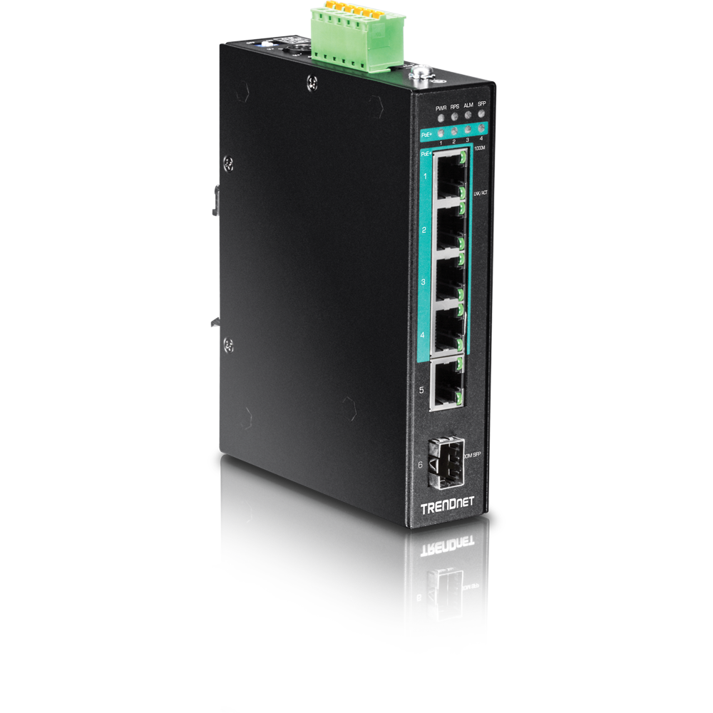TRENDnet TI-PG541 5-port Hardened Industrial Gigabit PoE+ DIN-Rail Switch